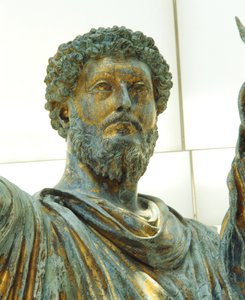 Detail van het ruiterstandbeeld van Marcus Aurelius